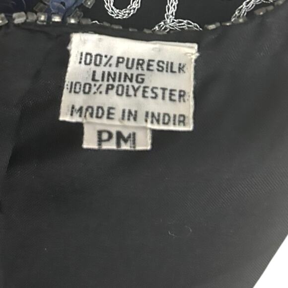 Scala Beaded Dress Sequin Embelished Floral Event Cocktail Black Medium - Picture 8 of 9